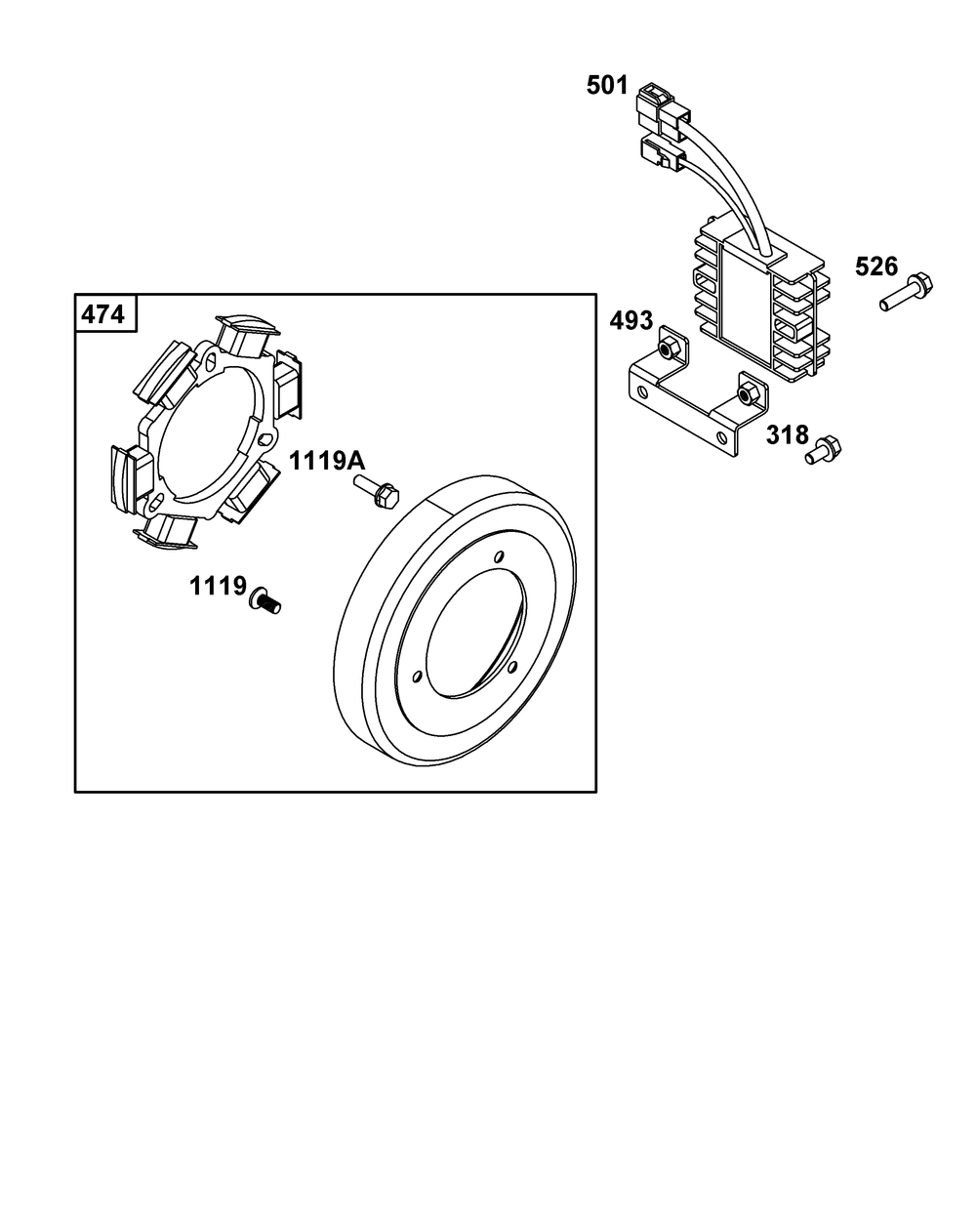 Alternator Group Diagram and Parts List for 261D02-0003-01 200000 - 399999 Briggs and Stratton Engine